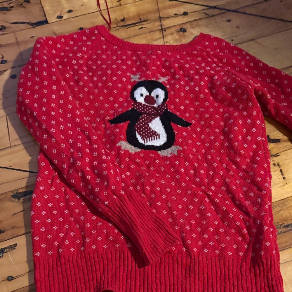 Shrinking Violet Red Penguin Crew Neck Sweater
